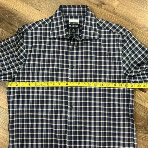 Joseph A. Banks Men’s Plaid Slim Fit Button Up Long Sleeve Shirt Navy Sz Medium - Picture 4 of 11